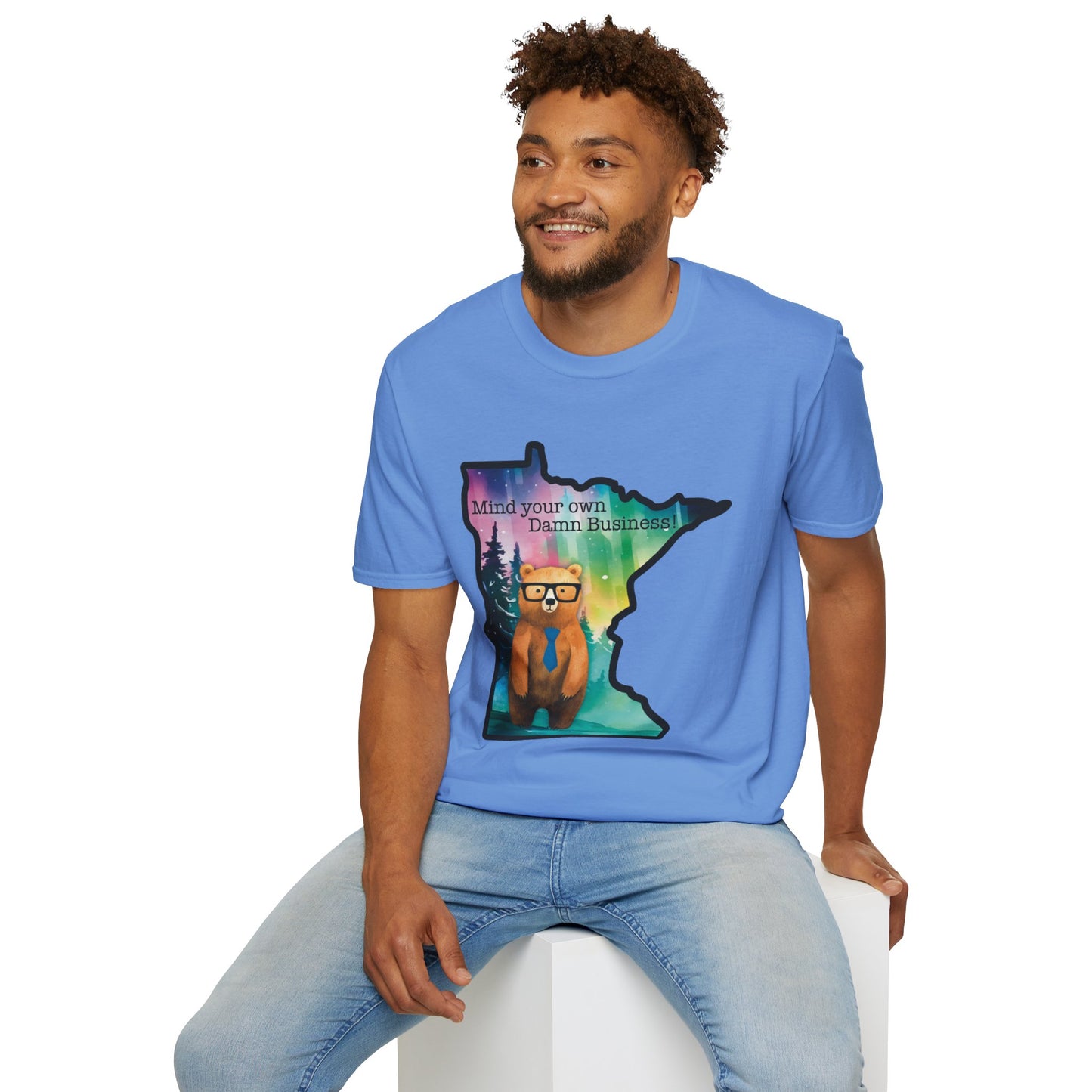 Whimsical Minnesota Bear T-Shirt, Mind Your Own Damn Business Tee, Casual Gift, Fun Apparel, Northern Lights Style, Unique Souvenir