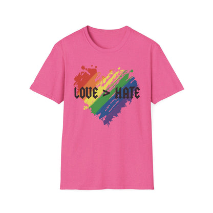 Love over hate Pride T-Shirt, LGBTQ+ Apparel, Love and Hate Graphic Tee, Gender-Neutral Shirt for Pride, Casual Wear, Gift for Allies