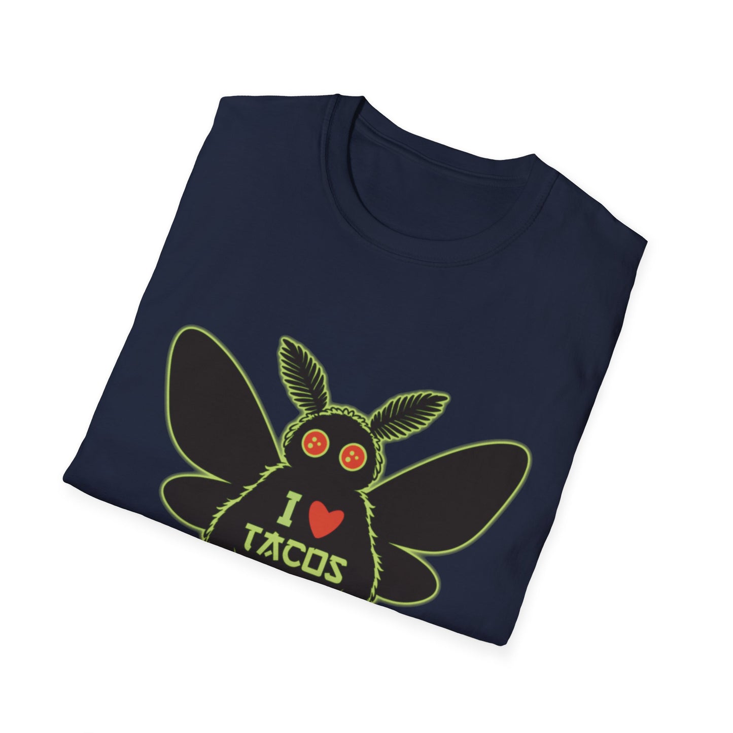 Mothman loves Tacos Unisex Softstyle T-Shirt, Funny Taco Lover Tee, Foodie Gift, Casual Wear, Perfect for Taco Tuesday, Unique Graphic Shirt