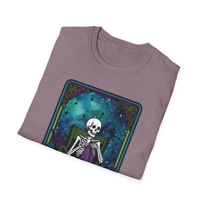 Skeletal Yarn Hoarder T-Shirt, Softstyle Graphic Tee for Crafters, Halloween Apparel, Gift for Knitters, Cozy Casual Wear