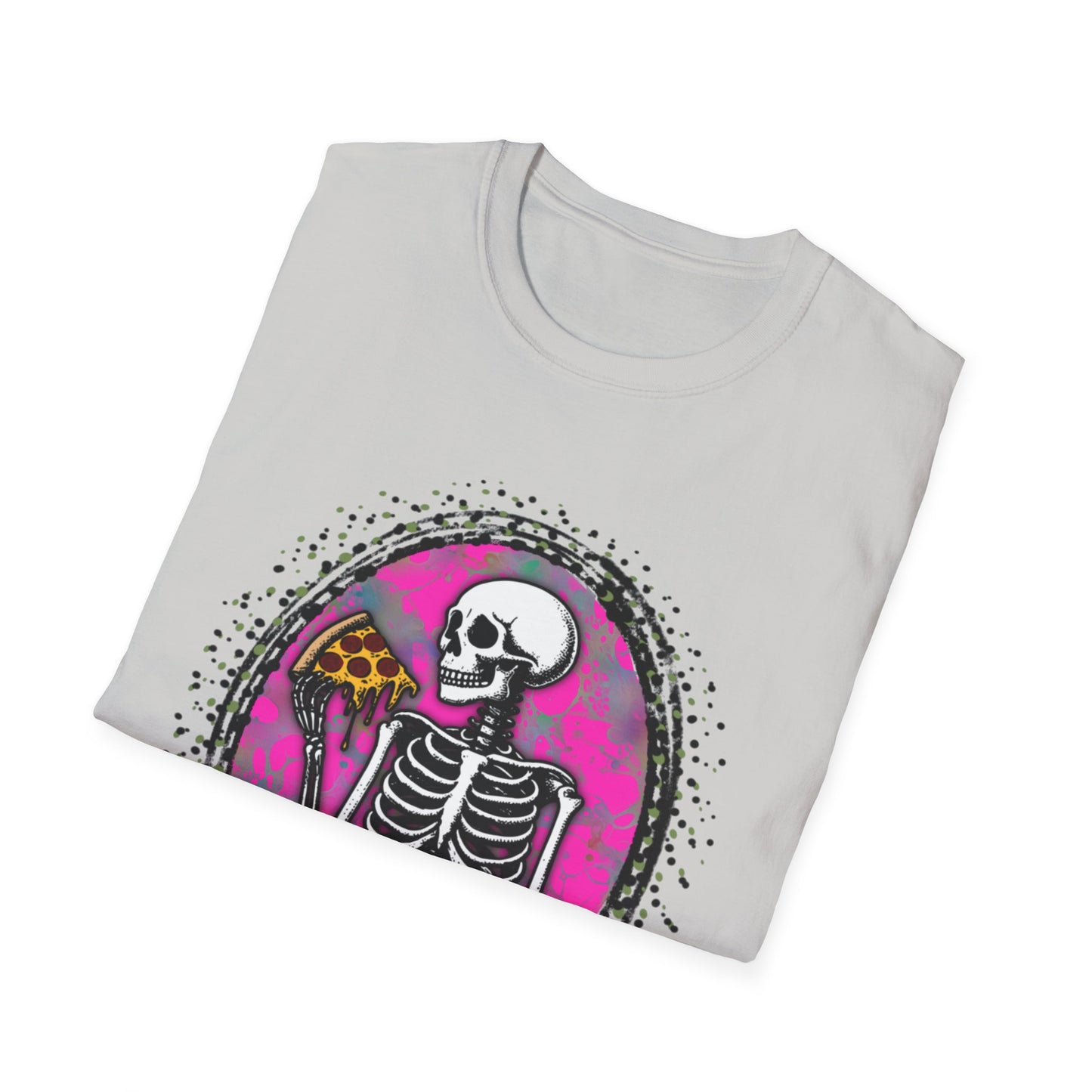Skeleton Pizza T-Shirt, Unisex Graphic Tee, Halloween Costume, Gifts for Pizza Lovers, Casual Wear, Quirky Humor