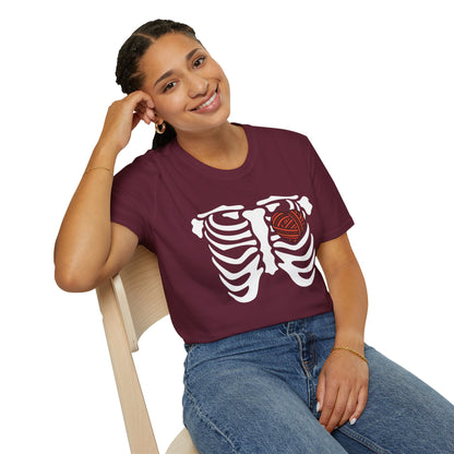 Yarn lover’s Skeleton Heart Unisex T-Shirt | Gift for Couples, Fun Graphic Tee, Romantic Apparel, Halloween Shirt, Love Theme