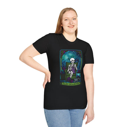 Skeletal Yarn Hoarder T-Shirt, Softstyle Graphic Tee for Crafters, Halloween Apparel, Gift for Knitters, Cozy Casual Wear