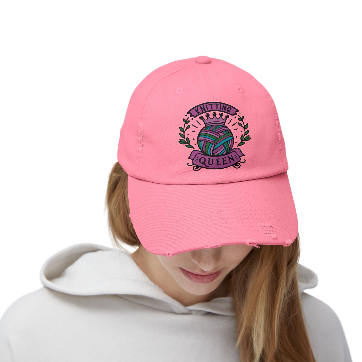 Knitting Queen Distressed Cap - Cozy Gift for Crafters, Trendy Fashion Accessory, Perfect for Knitting Lovers, Birthday Gift, Everyday Wear