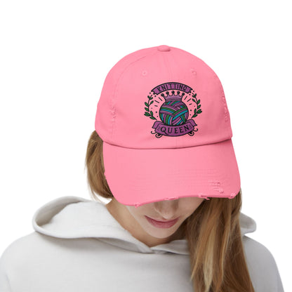 Knitting Queen Distressed Cap - Cozy Gift for Crafters, Trendy Fashion Accessory, Perfect for Knitting Lovers, Birthday Gift, Everyday Wear