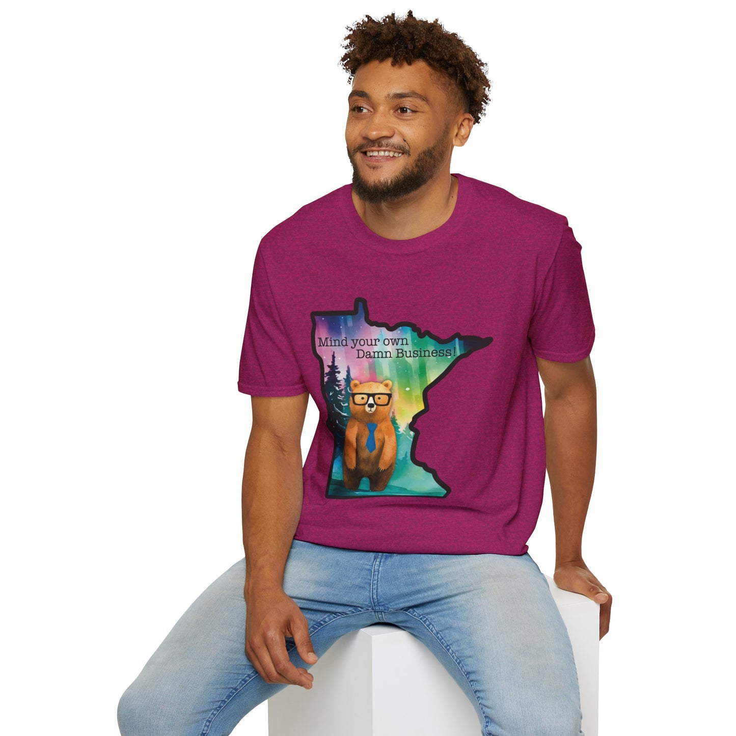 Whimsical Minnesota Bear T-Shirt, Mind Your Own Damn Business Tee, Casual Gift, Fun Apparel, Northern Lights Style, Unique Souvenir