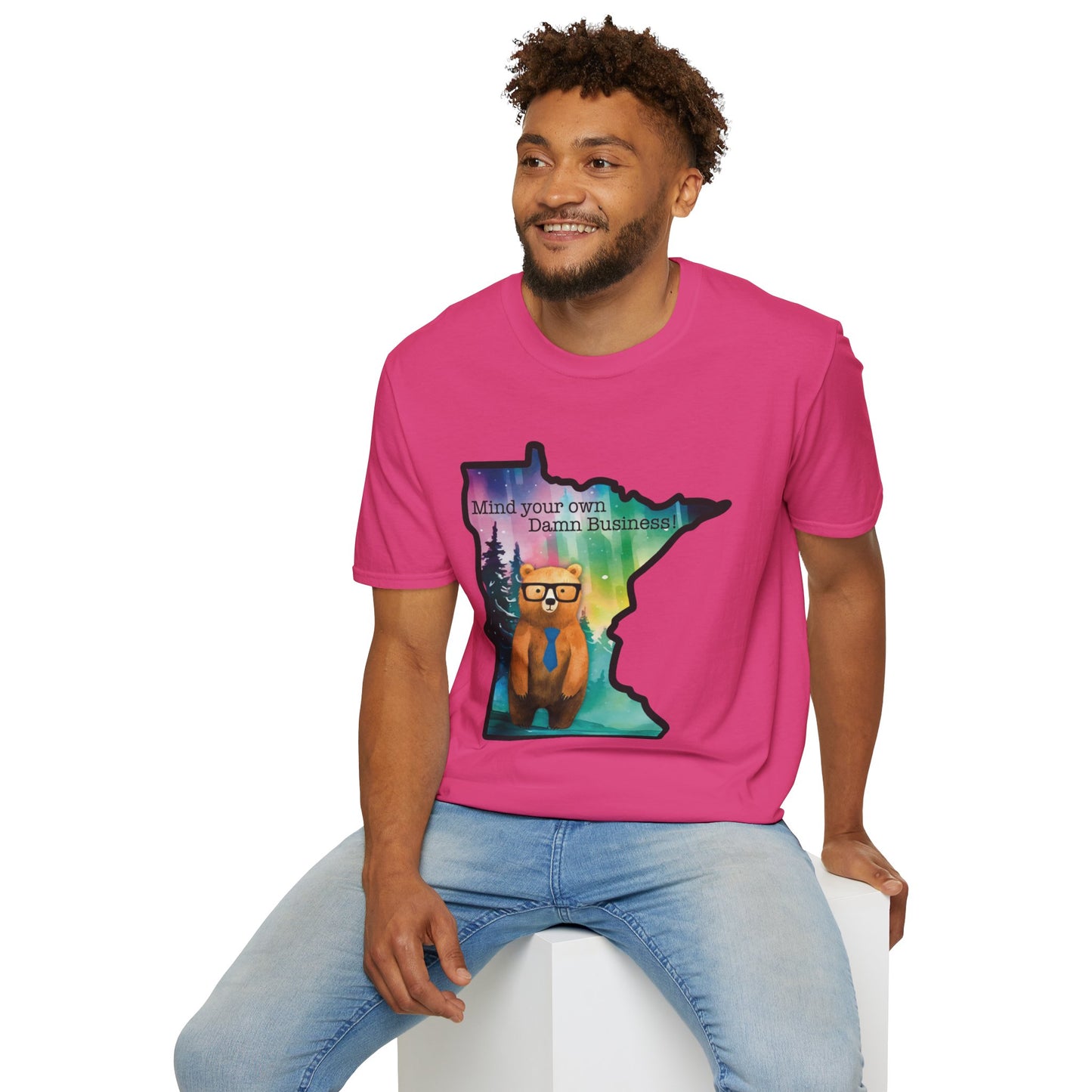 Whimsical Minnesota Bear T-Shirt, Mind Your Own Damn Business Tee, Casual Gift, Fun Apparel, Northern Lights Style, Unique Souvenir