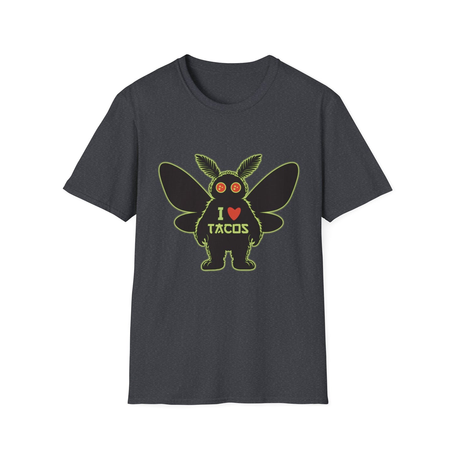 Mothman loves Tacos Unisex Softstyle T-Shirt, Funny Taco Lover Tee, Foodie Gift, Casual Wear, Perfect for Taco Tuesday, Unique Graphic Shirt