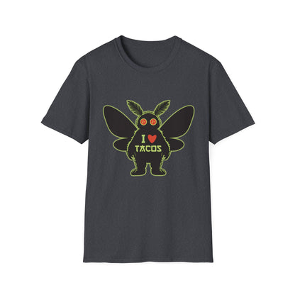 Mothman loves Tacos Unisex Softstyle T-Shirt, Funny Taco Lover Tee, Foodie Gift, Casual Wear, Perfect for Taco Tuesday, Unique Graphic Shirt