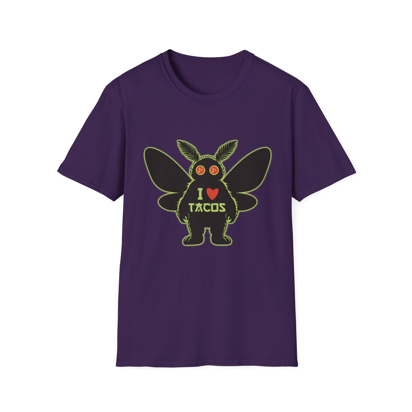 Mothman loves Tacos Unisex Softstyle T-Shirt, Funny Taco Lover Tee, Foodie Gift, Casual Wear, Perfect for Taco Tuesday, Unique Graphic Shirt