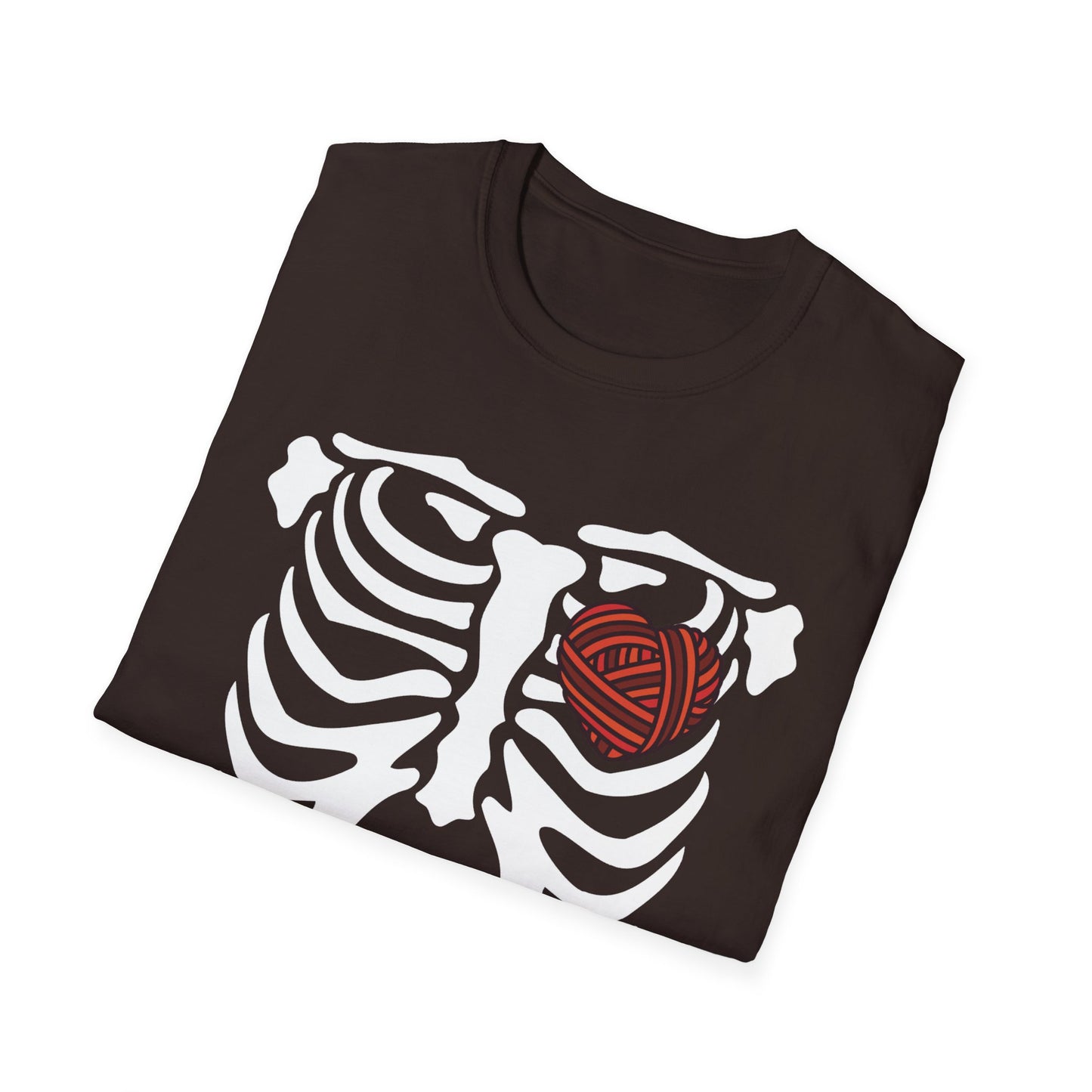 Yarn lover’s Skeleton Heart Unisex T-Shirt | Gift for Couples, Fun Graphic Tee, Romantic Apparel, Halloween Shirt, Love Theme