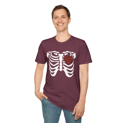 Yarn lover’s Skeleton Heart Unisex T-Shirt | Gift for Couples, Fun Graphic Tee, Romantic Apparel, Halloween Shirt, Love Theme