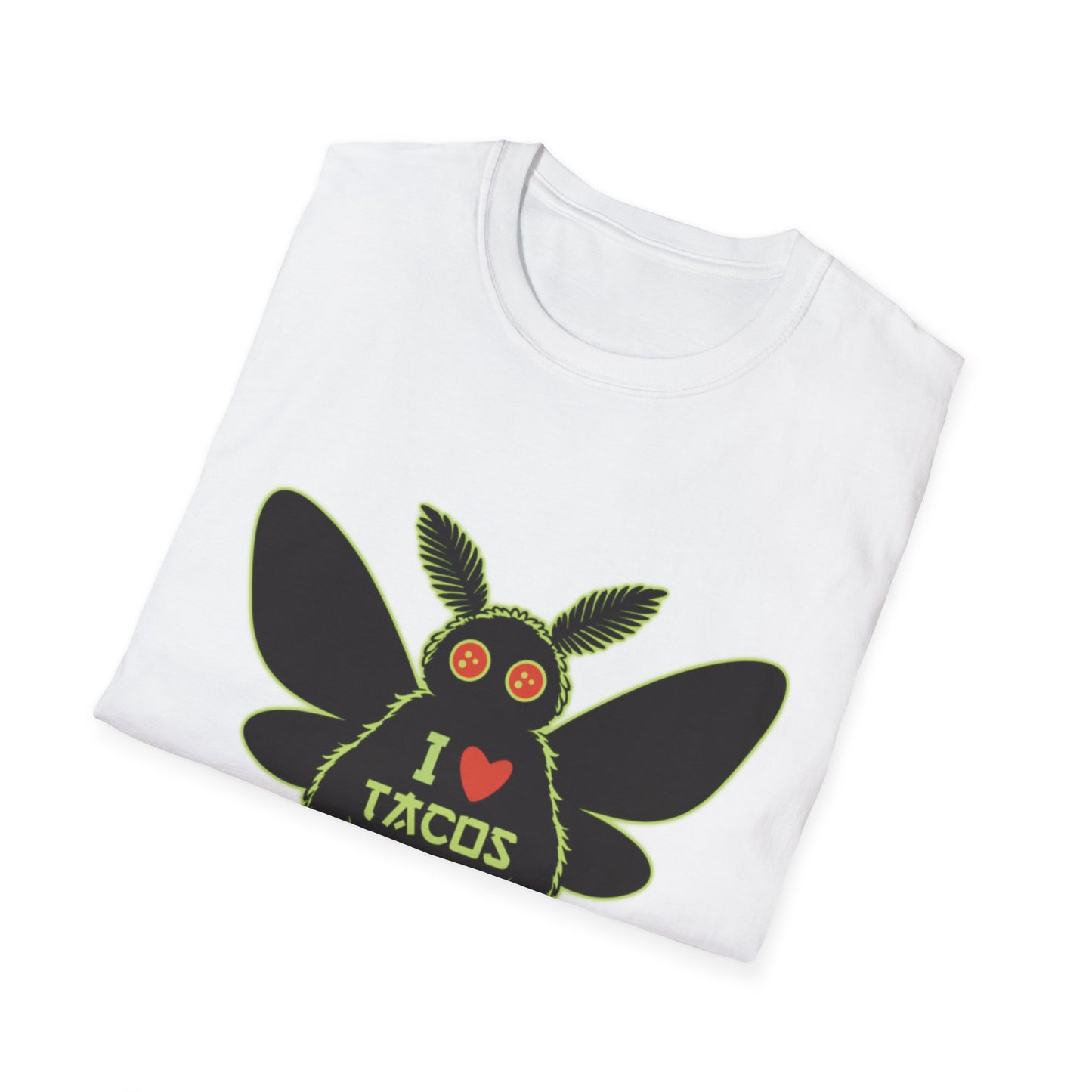 Mothman loves Tacos Unisex Softstyle T-Shirt, Funny Taco Lover Tee, Foodie Gift, Casual Wear, Perfect for Taco Tuesday, Unique Graphic Shirt