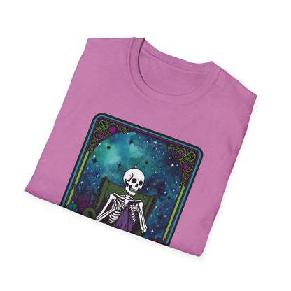 Skeletal Yarn Hoarder T-Shirt, Softstyle Graphic Tee for Crafters, Halloween Apparel, Gift for Knitters, Cozy Casual Wear