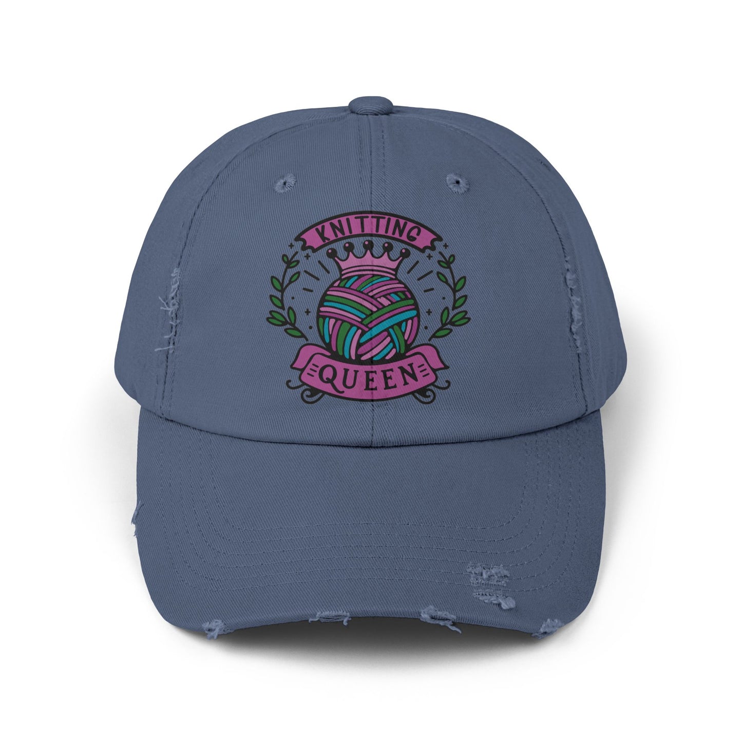 Knitting Queen Distressed Cap - Cozy Gift for Crafters, Trendy Fashion Accessory, Perfect for Knitting Lovers, Birthday Gift, Everyday Wear