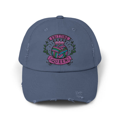 Knitting Queen Distressed Cap - Cozy Gift for Crafters, Trendy Fashion Accessory, Perfect for Knitting Lovers, Birthday Gift, Everyday Wear