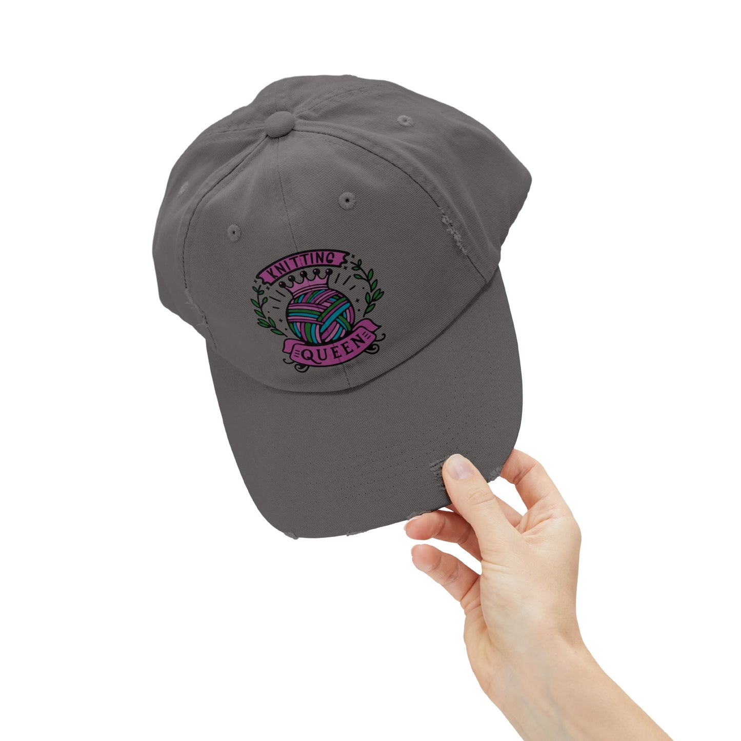 Knitting Queen Distressed Cap - Cozy Gift for Crafters, Trendy Fashion Accessory, Perfect for Knitting Lovers, Birthday Gift, Everyday Wear