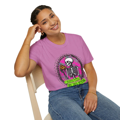 Skeleton Pizza T-Shirt, Unisex Graphic Tee, Halloween Costume, Gifts for Pizza Lovers, Casual Wear, Quirky Humor