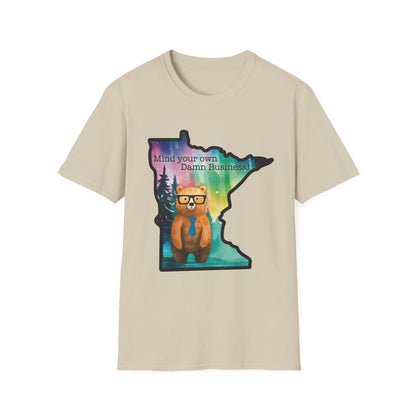 Whimsical Minnesota Bear T-Shirt, Mind Your Own Damn Business Tee, Casual Gift, Fun Apparel, Northern Lights Style, Unique Souvenir