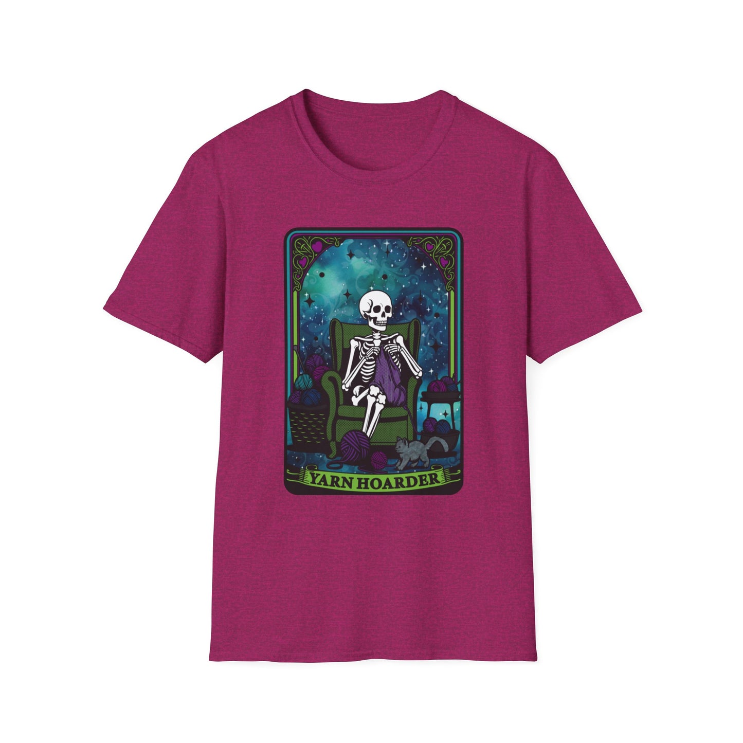 Skeletal Yarn Hoarder T-Shirt, Softstyle Graphic Tee for Crafters, Halloween Apparel, Gift for Knitters, Cozy Casual Wear