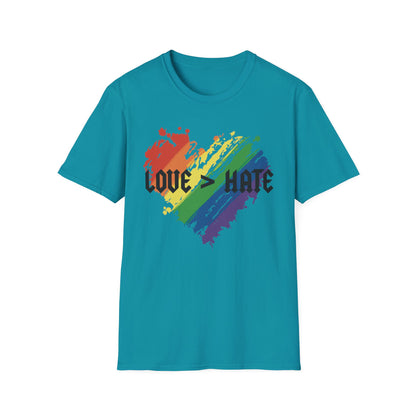 Love over hate Pride T-Shirt, LGBTQ+ Apparel, Love and Hate Graphic Tee, Gender-Neutral Shirt for Pride, Casual Wear, Gift for Allies