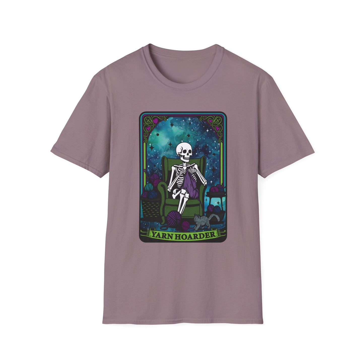 Skeletal Yarn Hoarder T-Shirt, Softstyle Graphic Tee for Crafters, Halloween Apparel, Gift for Knitters, Cozy Casual Wear