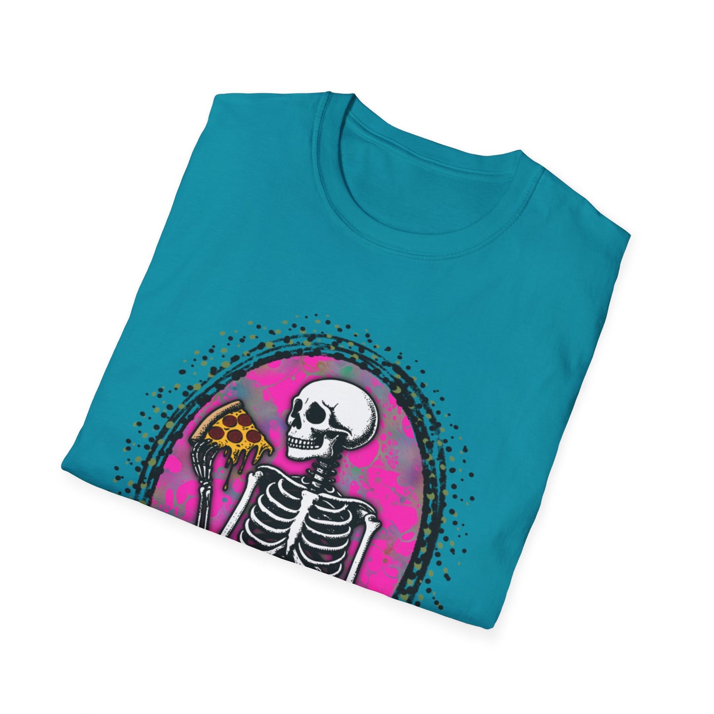 Skeleton Pizza T-Shirt, Unisex Graphic Tee, Halloween Costume, Gifts for Pizza Lovers, Casual Wear, Quirky Humor