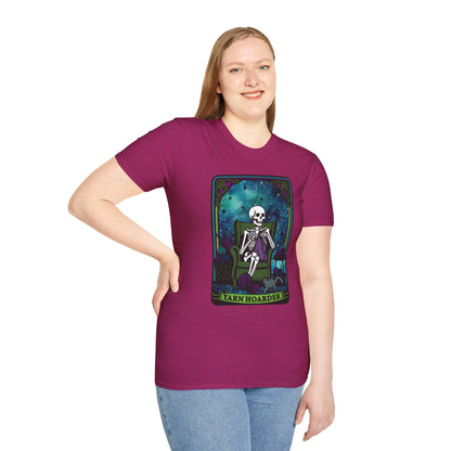 Skeletal Yarn Hoarder T-Shirt, Softstyle Graphic Tee for Crafters, Halloween Apparel, Gift for Knitters, Cozy Casual Wear