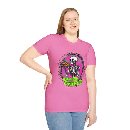 Skeleton Pizza T-Shirt, Unisex Graphic Tee, Halloween Costume, Gifts for Pizza Lovers, Casual Wear, Quirky Humor