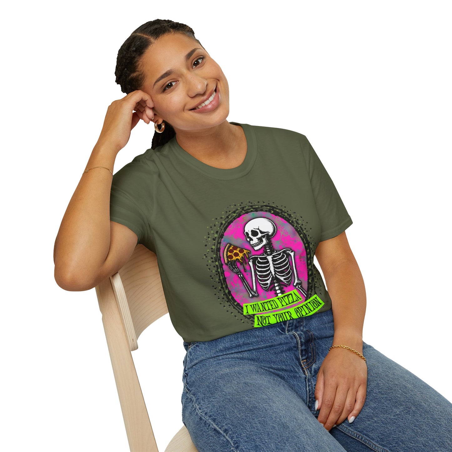 Skeleton Pizza T-Shirt, Unisex Graphic Tee, Halloween Costume, Gifts for Pizza Lovers, Casual Wear, Quirky Humor
