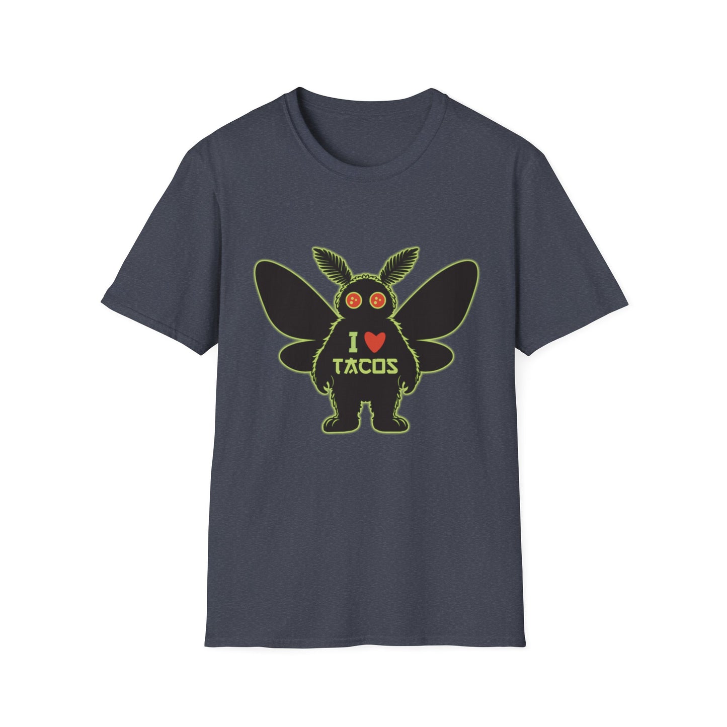 Mothman loves Tacos Unisex Softstyle T-Shirt, Funny Taco Lover Tee, Foodie Gift, Casual Wear, Perfect for Taco Tuesday, Unique Graphic Shirt