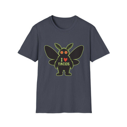 Mothman loves Tacos Unisex Softstyle T-Shirt, Funny Taco Lover Tee, Foodie Gift, Casual Wear, Perfect for Taco Tuesday, Unique Graphic Shirt