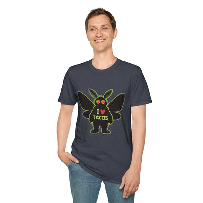 Mothman loves Tacos Unisex Softstyle T-Shirt, Funny Taco Lover Tee, Foodie Gift, Casual Wear, Perfect for Taco Tuesday, Unique Graphic Shirt