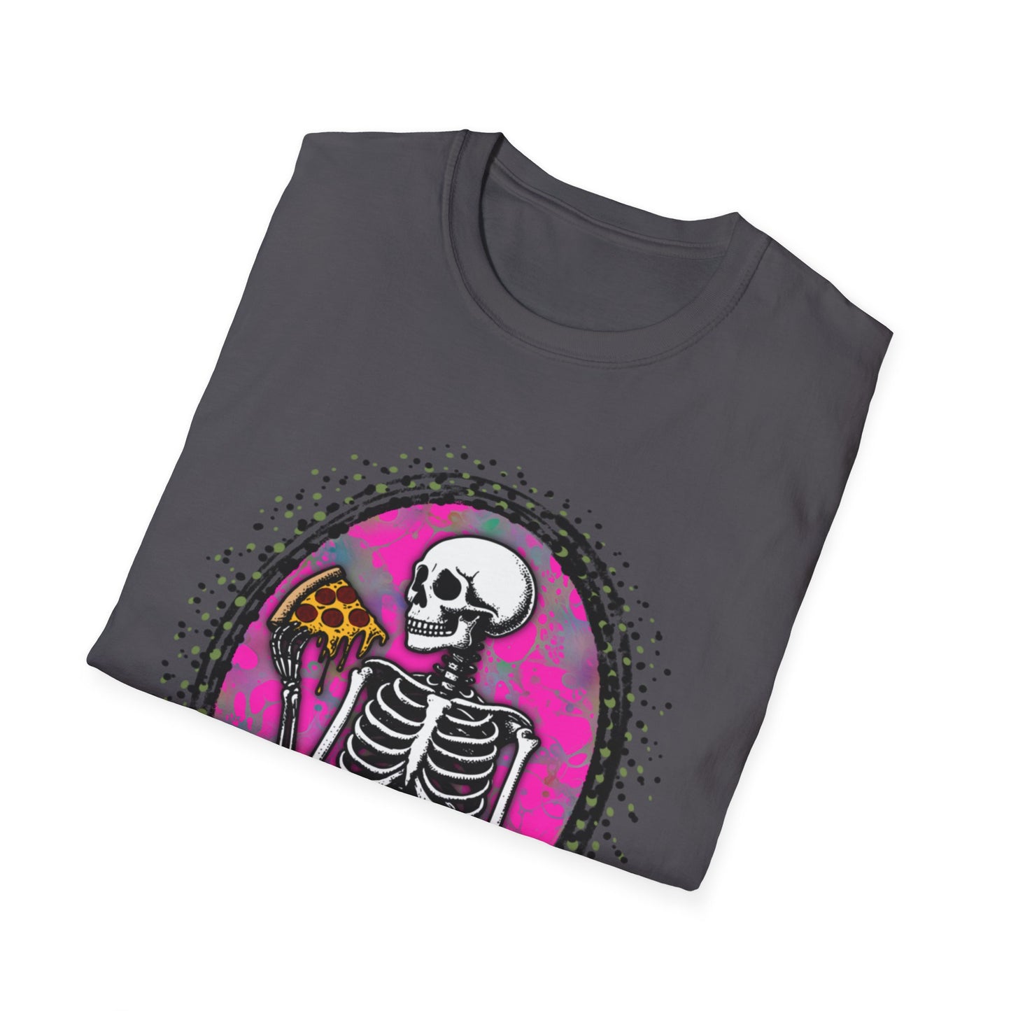 Skeleton Pizza T-Shirt, Unisex Graphic Tee, Halloween Costume, Gifts for Pizza Lovers, Casual Wear, Quirky Humor