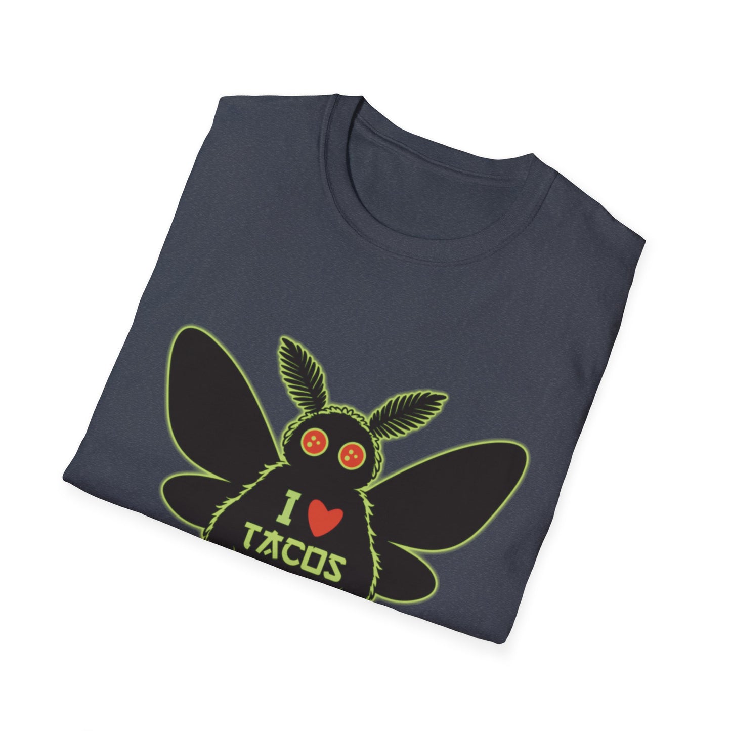Mothman loves Tacos Unisex Softstyle T-Shirt, Funny Taco Lover Tee, Foodie Gift, Casual Wear, Perfect for Taco Tuesday, Unique Graphic Shirt