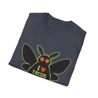 Mothman loves Tacos Unisex Softstyle T-Shirt, Funny Taco Lover Tee, Foodie Gift, Casual Wear, Perfect for Taco Tuesday, Unique Graphic Shirt