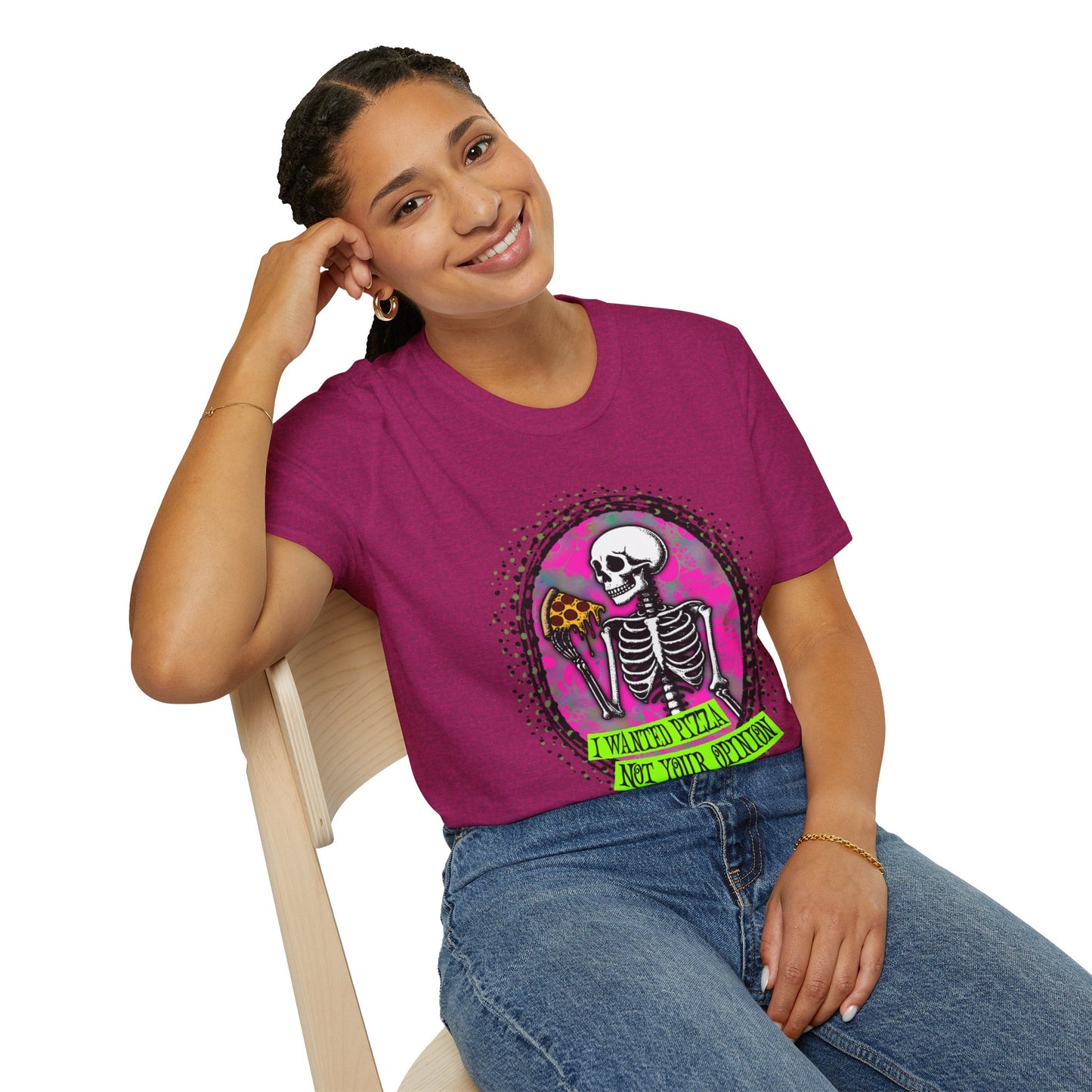 Skeleton Pizza T-Shirt, Unisex Graphic Tee, Halloween Costume, Gifts for Pizza Lovers, Casual Wear, Quirky Humor