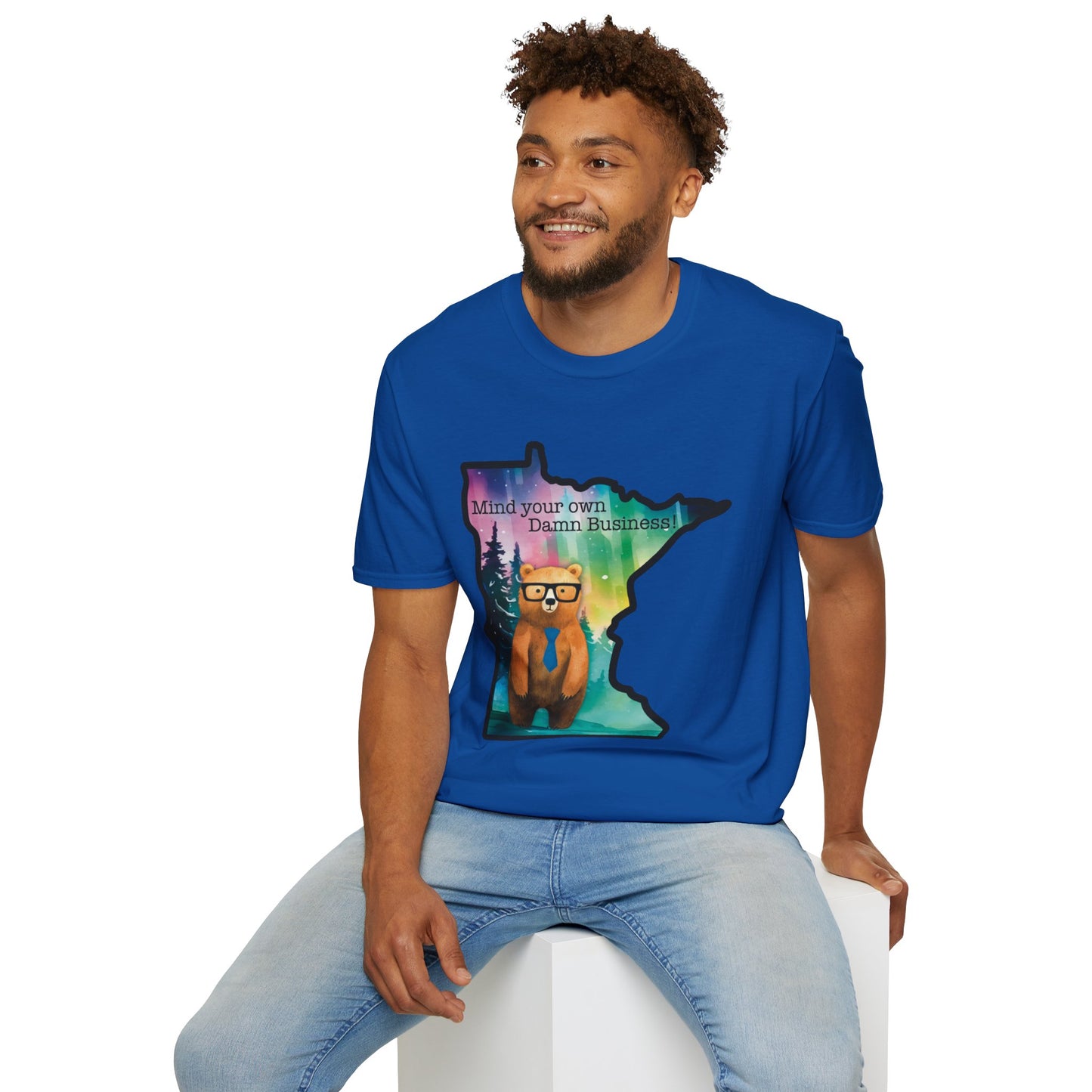 Whimsical Minnesota Bear T-Shirt, Mind Your Own Damn Business Tee, Casual Gift, Fun Apparel, Northern Lights Style, Unique Souvenir