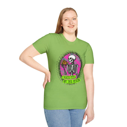 Skeleton Pizza T-Shirt, Unisex Graphic Tee, Halloween Costume, Gifts for Pizza Lovers, Casual Wear, Quirky Humor