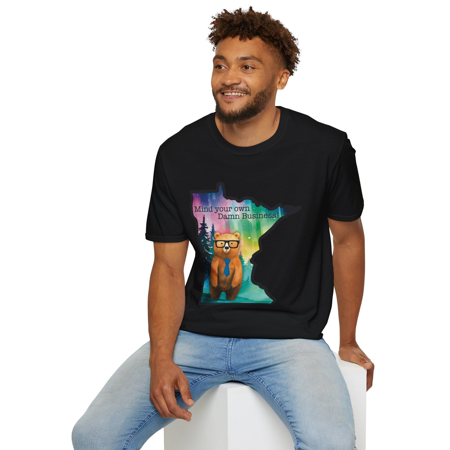 Whimsical Minnesota Bear T-Shirt, Mind Your Own Damn Business Tee, Casual Gift, Fun Apparel, Northern Lights Style, Unique Souvenir