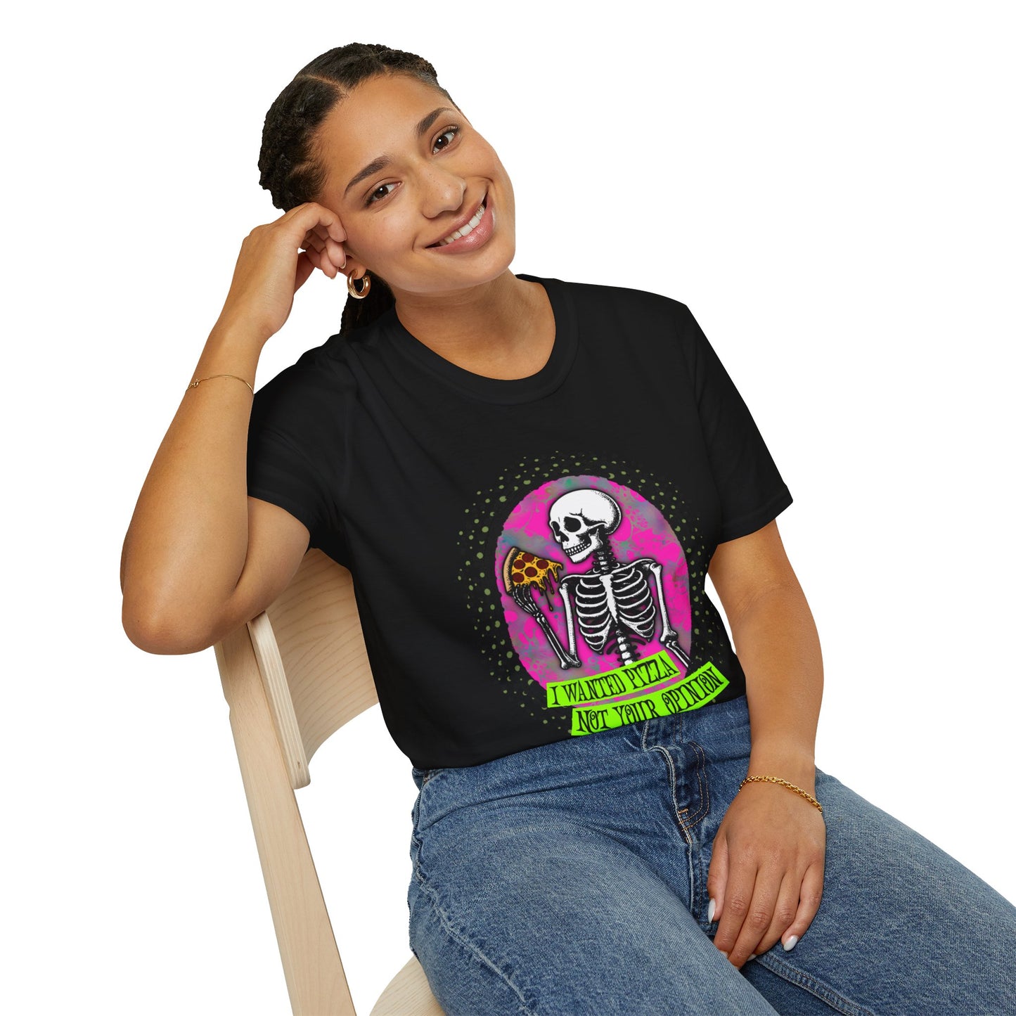 Skeleton Pizza T-Shirt, Unisex Graphic Tee, Halloween Costume, Gifts for Pizza Lovers, Casual Wear, Quirky Humor