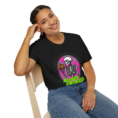 Skeleton Pizza T-Shirt, Unisex Graphic Tee, Halloween Costume, Gifts for Pizza Lovers, Casual Wear, Quirky Humor