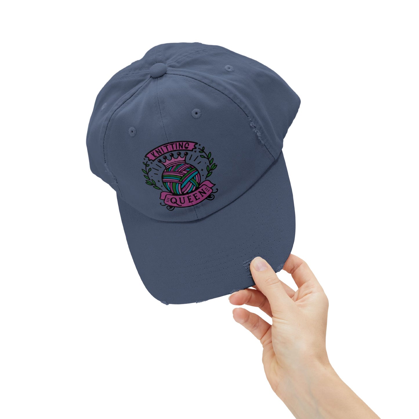 Knitting Queen Distressed Cap - Cozy Gift for Crafters, Trendy Fashion Accessory, Perfect for Knitting Lovers, Birthday Gift, Everyday Wear