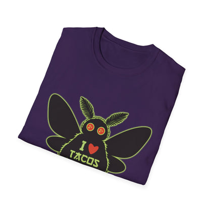 Mothman loves Tacos Unisex Softstyle T-Shirt, Funny Taco Lover Tee, Foodie Gift, Casual Wear, Perfect for Taco Tuesday, Unique Graphic Shirt