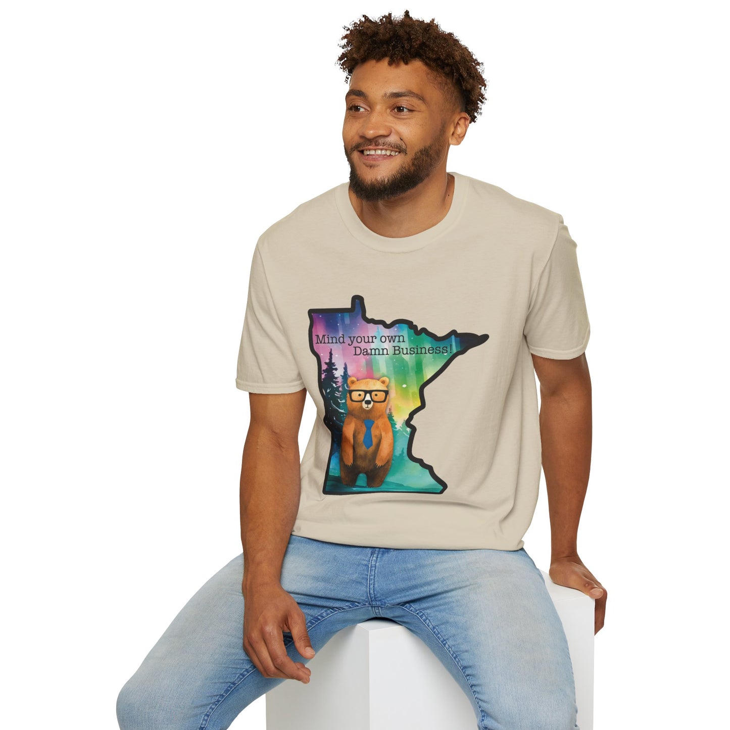 Whimsical Minnesota Bear T-Shirt, Mind Your Own Damn Business Tee, Casual Gift, Fun Apparel, Northern Lights Style, Unique Souvenir