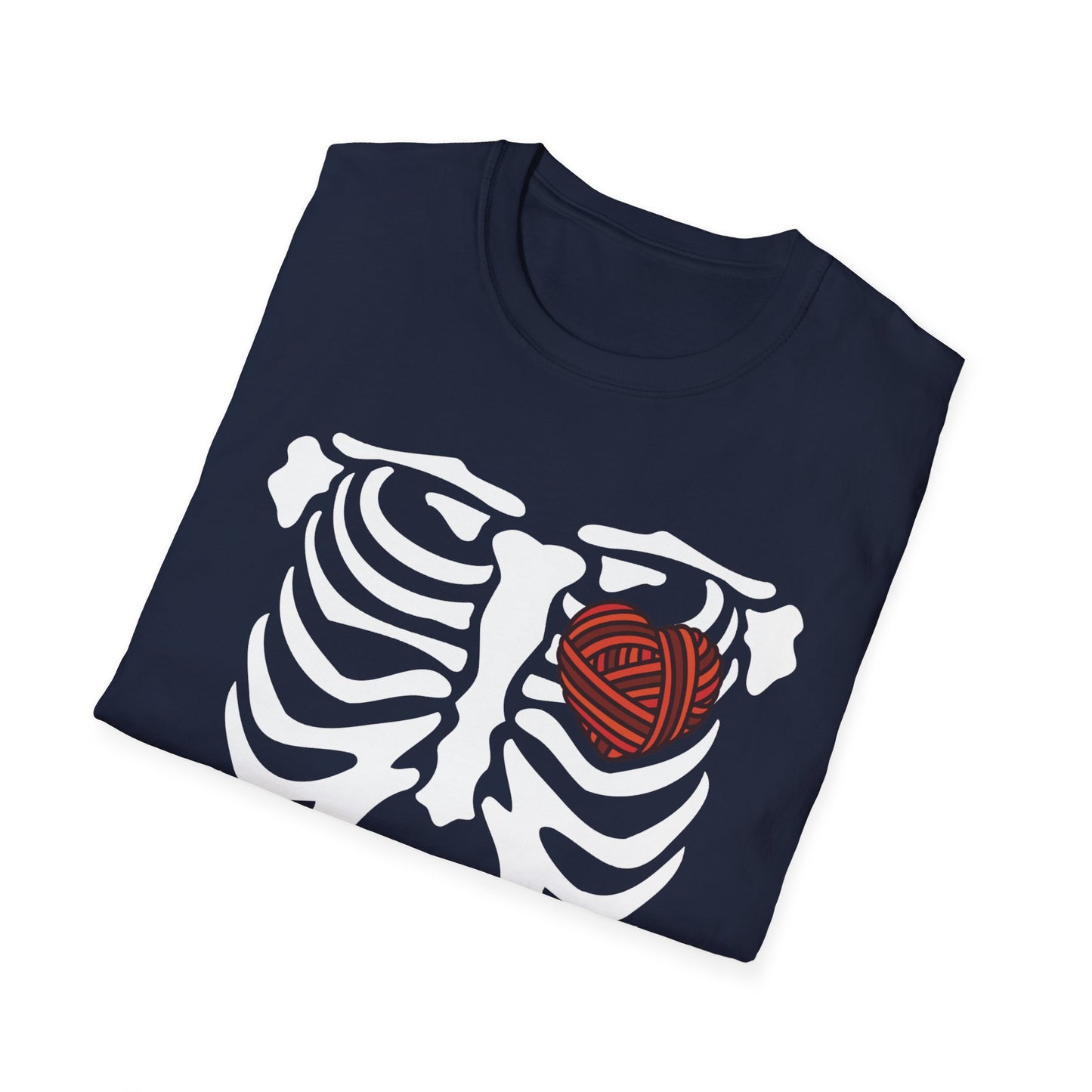 Yarn lover’s Skeleton Heart Unisex T-Shirt | Gift for Couples, Fun Graphic Tee, Romantic Apparel, Halloween Shirt, Love Theme