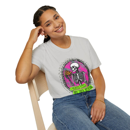 Skeleton Pizza T-Shirt, Unisex Graphic Tee, Halloween Costume, Gifts for Pizza Lovers, Casual Wear, Quirky Humor