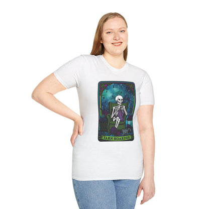 Skeletal Yarn Hoarder T-Shirt, Softstyle Graphic Tee for Crafters, Halloween Apparel, Gift for Knitters, Cozy Casual Wear