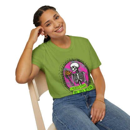 Skeleton Pizza T-Shirt, Unisex Graphic Tee, Halloween Costume, Gifts for Pizza Lovers, Casual Wear, Quirky Humor