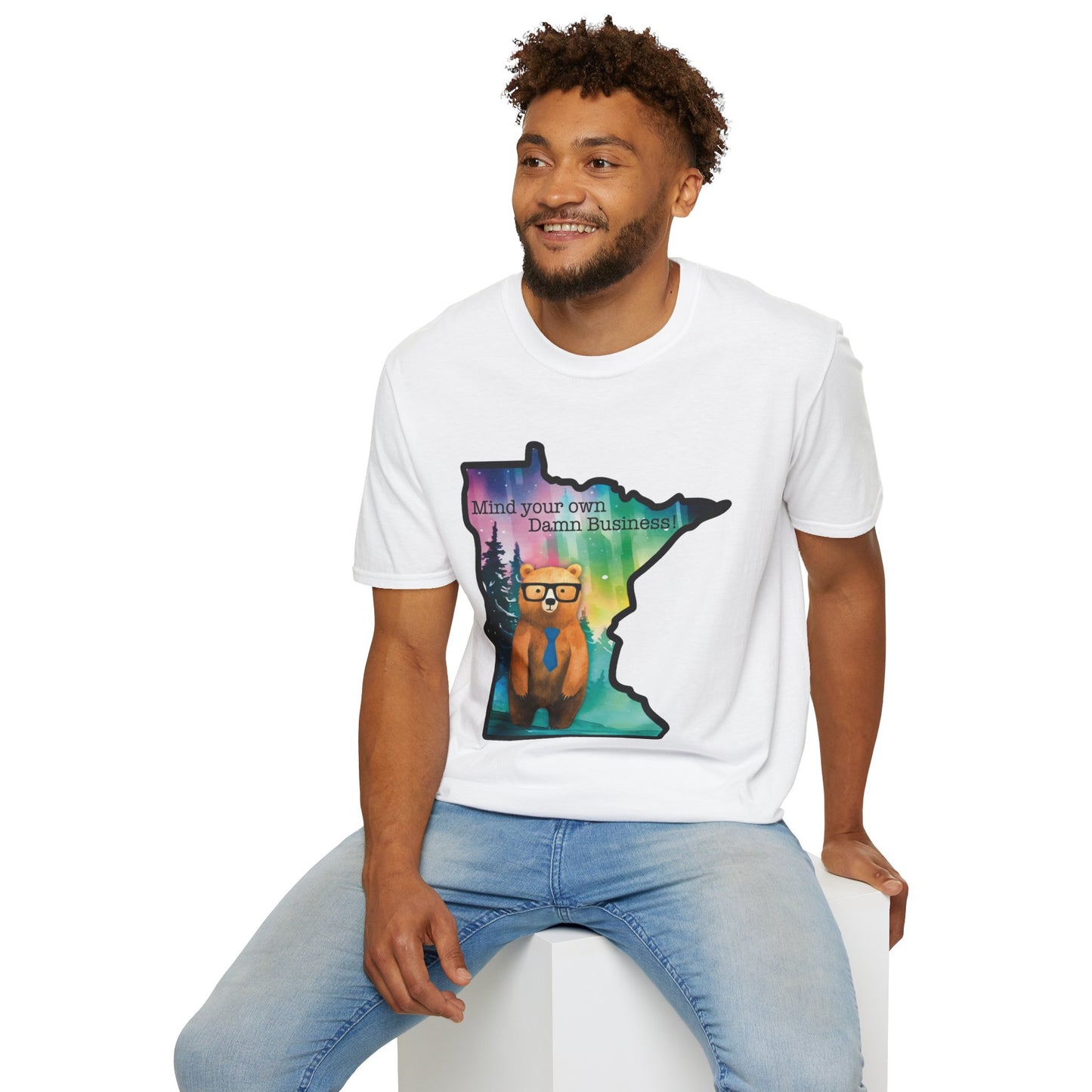 Whimsical Minnesota Bear T-Shirt, Mind Your Own Damn Business Tee, Casual Gift, Fun Apparel, Northern Lights Style, Unique Souvenir